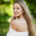 Portrait of beautiful young blond woman with clean face - outdoor Royalty Free Stock Photo