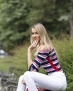 Portrait of a beautiful young blonde.Futoski park.Novi Sad. Royalty Free Stock Photo