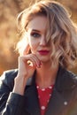 Portrait beautiful young blonde woman outdoors Royalty Free Stock Photo