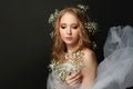 Portrait of beautiful young bride isolated on black background Royalty Free Stock Photo