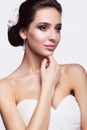 Portrait of beautiful young brunette woman bride in white Wedding Dress Royalty Free Stock Photo