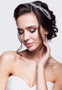 Portrait of beautiful young brunette woman bride in white Wedding Dress Royalty Free Stock Photo