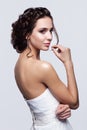 Portrait of beautiful young brunette woman bride in white Wedding Dress Royalty Free Stock Photo