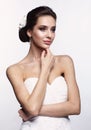 Portrait of beautiful young brunette woman bride in white Wedding Dress Royalty Free Stock Photo