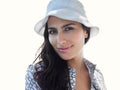 Portrait of beautiful young brunette woman wearing cap Royalty Free Stock Photo
