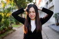 Portrait of Beautiful Young businesswoman asian worry and unhappy, stress and frustrated having problem with work, beauty girl Royalty Free Stock Photo