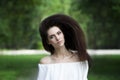 Portrait of a beautiful young caucasian woman with flying long hair, clean skin and casual makeup Royalty Free Stock Photo