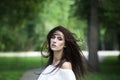 Portrait of a beautiful young caucasian woman with flying long hair, clean skin and casual makeup Royalty Free Stock Photo