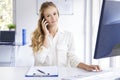 Young businesswoman using cell phone in the office Royalty Free Stock Photo