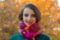 Portrait of a beautiful young girl in colored scarf close-up Royalty Free Stock Photo