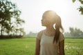 Portrait of a beautiful young girl looking for exotic scenery to enjoy and relax Royalty Free Stock Photo