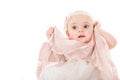 Portrait of beautiful young girl posing with her pink dress