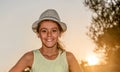 Portrait of a beautiful young girl in a summer hat Royalty Free Stock Photo