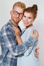 Portrait of a beautiful young happy smiling elegant couple - isolated mock up, background people.B eautiful young happy couple Royalty Free Stock Photo