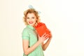 Portrait of beautiful young happy smiling woman in pin-up style Royalty Free Stock Photo