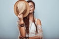Portrait of beautiful young hippie woman Royalty Free Stock Photo
