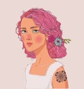 portrait of beautiful young lady with pink hairs