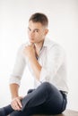 Portrait beautiful young man in white Royalty Free Stock Photo