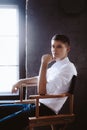 Portrait beautiful young man is in a white shirt Royalty Free Stock Photo