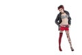 Portrait of beautiful young punk woman posing over white background Royalty Free Stock Photo