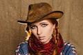 Portrait of a beautiful young red-haired girl in a cowboy hat Royalty Free Stock Photo