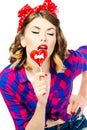 Portrait of beautiful young woman with lollipop Royalty Free Stock Photo