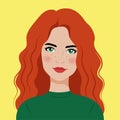 Portrait of a beautiful young woman. Avatar of a girl with red hair. Royalty Free Stock Photo