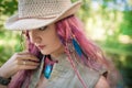 Portrait of beautiful young woman boho style in hat Royalty Free Stock Photo