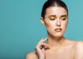 Portrait of a beautiful young woman with bright golden make up Royalty Free Stock Photo