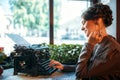 Portrait of beautiful young woman in cafe Royalty Free Stock Photo