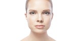 Portrait of beautiful young woman with clean skin isolated