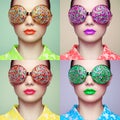 Portrait of beautiful young woman with colored glasses Royalty Free Stock Photo