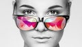 Portrait of beautiful young woman with colored glasses