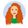 Portrait of beautiful young woman with curly red hair. Beautiful women face vector illustration. Happy cheerful young woman Royalty Free Stock Photo