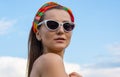 Portrait of a beautiful young woman in a decorative headband on her head Royalty Free Stock Photo