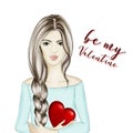 Portrait of a beautiful young woman holding a big heart. Valenti Royalty Free Stock Photo