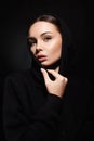 portrait of beautiful young woman in hood. pretty girl Royalty Free Stock Photo