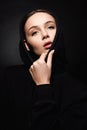 portrait of beautiful young woman in hood. pretty girl Royalty Free Stock Photo