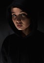 Portrait of beautiful young woman in hood Royalty Free Stock Photo