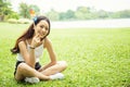 Portrait of beautiful young woman with pinwheel Royalty Free Stock Photo