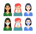 Portrait of Beautiful Young Women without Medical Masks. Isolated Female Characters with Surgical masks on Faces. Avatar for a