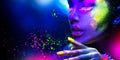 Portrait of beauty fashion woman in neon light Royalty Free Stock Photo