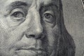 Portrait of Ben Franklin on the US 100 dollar bill in macro. Benjamin Franklin on hundred dollar American banknote Royalty Free Stock Photo