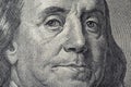 Portrait of Ben Franklin on the US 100 dollar bill in macro. Benjamin Franklin on hundred dollar American banknote Royalty Free Stock Photo