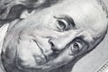 Portrait of Benjamin Franklin on 100 dollar bill, money concept