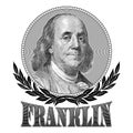 Portrait of Benjamin Franklin with laurel branches