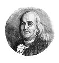 Portrait of Benjamin Franklin in the old book the Forces of nature in their application, by M. Khan, 1865, St. Petersburg