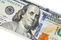 Portrait of Benjamin Franklin from one hundred dollars bill new edition macro Royalty Free Stock Photo