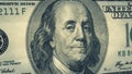 Portrait Benjamin Franklin on USA money One hundred dollars banknote pile Royalty Free Stock Photo