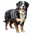 Hyper-realistic Bernese Mountain Dog Standing Illustration On White Background Royalty Free Stock Photo